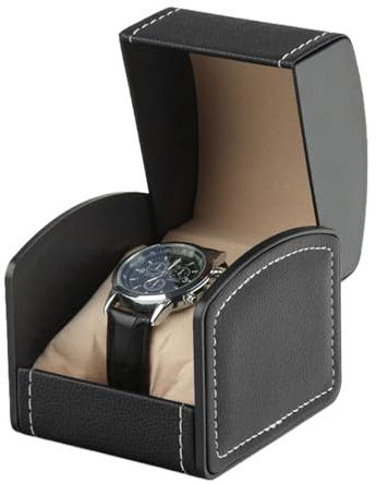 Scatola in pelle PU per orologio singolo, scatola portaorologio singolo - Vetrina per esposizione in pelle PU curva,Contenitore per gioielli per la casa Organizzatore di protezione per orologio singol