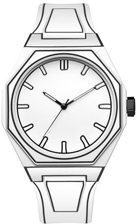 GORBEN Mens Watches - Sketch Anime Series White Watches for Women, Minimalist Creative Octagonal Dial Wrist Watch with Unique Geometric Lines, Waterproof Quartz Analog Watch, Silicone Strap, No Digital Display, Sports Fashion Casual Wristwatch