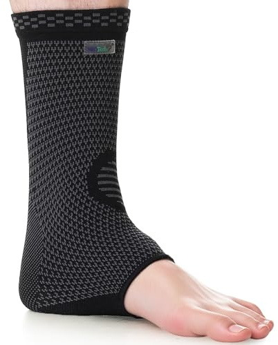 NEOtech Care Sprunggelenkbandage - gestrickte Bambusfaser - mittlere Kompression - rechts oder links - Herren & Damen (Schwarz, 1 Einheit, Größe M)