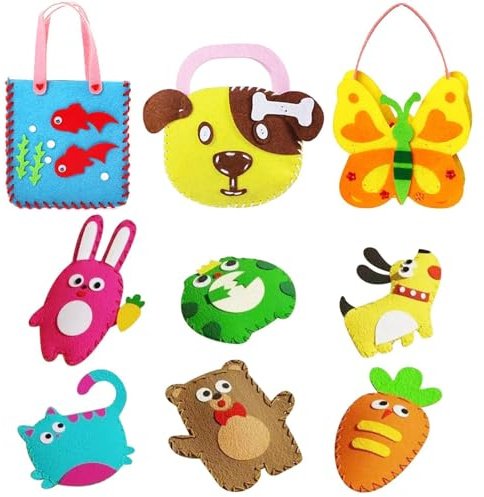 BDSHUNBF 9 Stück Nähset Kinder, Tierformen Filz Bastelset, Mein Erstes Nähset, Nähen Lernen Für Kinder, Filz Nähen Kits DIY Art Craft Kreativ Bastelset Kinderbastelset