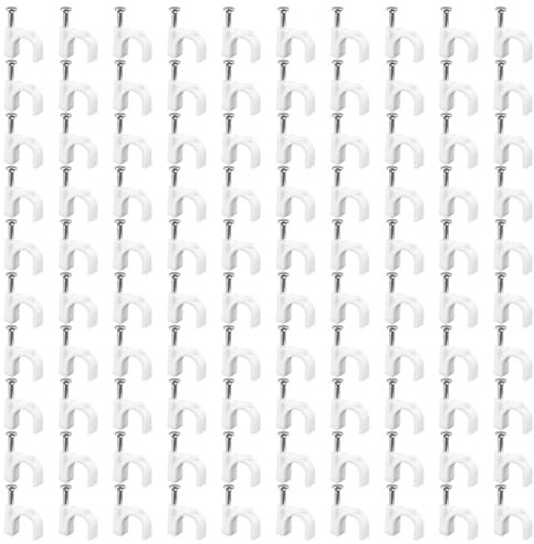 Bojueshaw 100PCS Round Wire Nail Clips – Plastic Nylon Cable Clips for Securely Fixing Wires, Wall Mount for Home & Office, Improves Electrical Safety