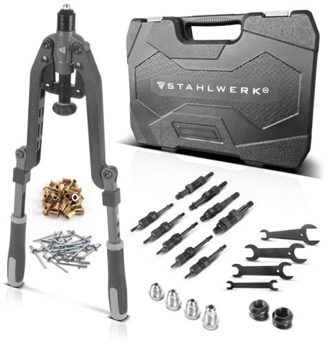STAHLWERK Set di pinze per rivetti e rivetti ciechi, 85 pezzi, versatile pinza per rivetti ciechi e dadi rivetti 2 in 1