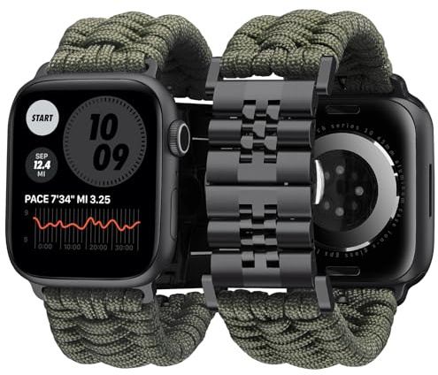 BINLUN Kompatibel mit Apple Watch Armband 49mm 46mm 45mm 44mm 42mm 41mm 40mm 38mm Geflochten 550 Paracord Stahl Sport Armbänder Kompatibel mit iWatch Ultra3/2/1 SE3/2/1 Series 11/10/9/8/7/6/5/4/3/2/1
