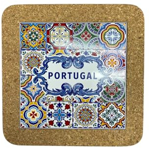 Portugal Azulejo Fliesen, Ethnische Portugiesische Keramikfliesen - Kork Untersetzer - Haus- & Wanddekorationen (19,8 cm - 20 cm) (Portugal in 12 mehrfarbigen Fliesen)