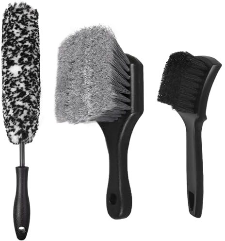 Car Wheel & Tire Brush Set, Wheel Cleaner Brush, Soft & Stiff Bristle Cleaning Brush, Wheel Brushes for Cleaning Wheels, Rim Brush for Car Body Exterior Surface, Carpet, Truck, SUV, RV, Motorcycle