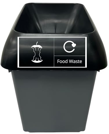 Chabrias Ltd 30 Litre Recycling Waste Bin Black & Food Waste Logo Recycling Bin – UK Made 100% Recycled Plastic – Colour Coded for Simpler Recycling