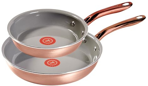T-Fal Preserve - Utensilios de cocina antiadherentes de cerámica, juego de 2 sartenes, 8.5 pulgadas y 11 pulgadas, oro rosa
