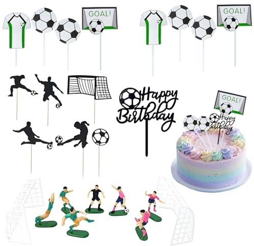 24 Stück Fußball Tortendeko Einsätze Tortenaufleger Fussball für Jungen Geburtstag Bäckerei Dekoration für Kuchen, Cupcakes tortendeko fussball, fussball tortendeko Fußball Party Zubehör Farbige Torte