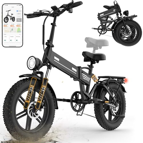 EGGKING Bicicletta Elettrica 20 x 4 Fat Tire, Autonomia 50-80 Km, Doppia Sospensione e 7 Velocità, E-Bike per Adulti, Batteria Rimovibile 48V 15 Ah, Display e Controllo APP