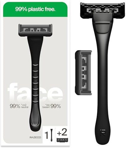 Razeco5 Pro – Plastikfreier Nassrasierer | 1 Griff + 2 Plastikfreie Wechselköpfe mit 5 präzisions Klingen | Plastikfreies Rasieren (Face)