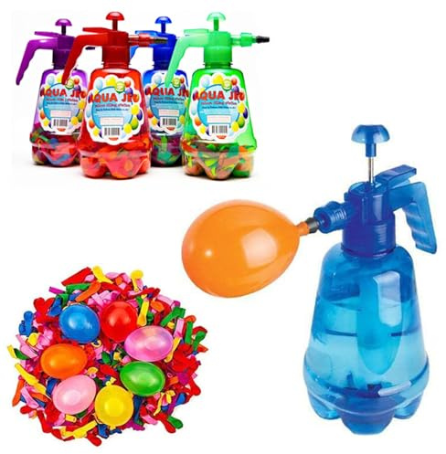 Pumpe für Wasserballon, 1,5L Wasserbomben Füllflasche für Kinder, Air Balloon Pumpen Set mit 500 Luftballons, Sommer Outdoor Wasserspielzeug, Wiederverwendbare Wasserpumpen, Zufällige Farbe