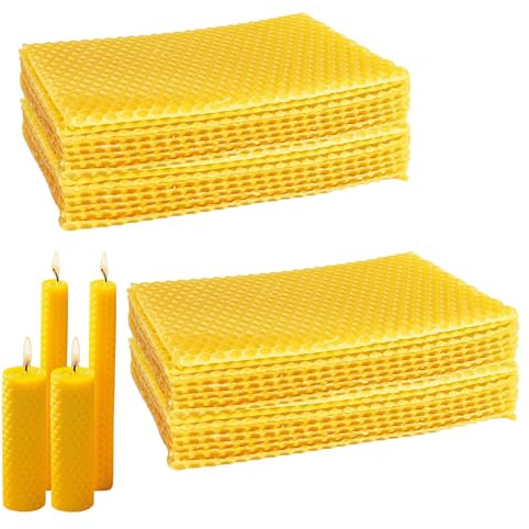 YTAXYZWR Cera d'api Naturale 40 Fogli 13x9cm Fogli Cera api Pura Colore Giallo Miele Ideale per Apicoltura creazione Candele Artigianali e Fai da Te