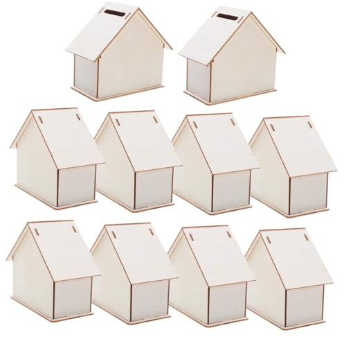 POPETPOP 10 Pièces Tirelire Maison Bois Non DIY Porte à Peindre Coffre à Économies pour Garçon Fille Kit de Création Bois Décoration Unique et Ludique