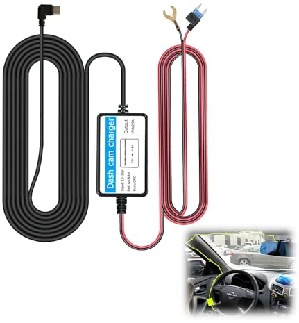 Ridwiwa Dash Cam Hardwire Kit, Mini USB Hard Wire Kit, Cable with Fuse Adapters Low Voltage Protection, Converts 12V 24V to 5V, Car Camera Charge Power Cord Kit for 24H Parking Monitor (Mini USB)