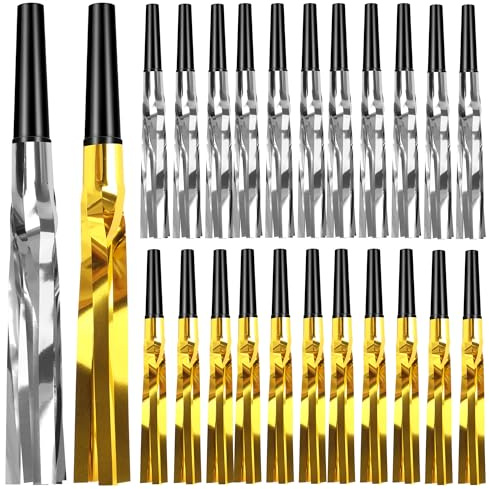 mortd 36 Pcs Gold and Silver Metallic Fringed Party Blowers Noise Makers, Glitter Whistles Noisemakers Horns for New Year 2026 Eve Birthday Wedding Sporting Events Party Favor Supplies Decorations
