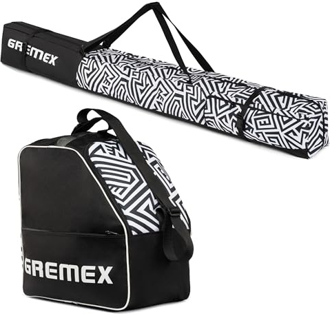 GREMEX Skischuhtasche Set - Starke Skitasche - Skisack Skitasche Set - Wasserfeste Tasche Skischuhe mit Helm - Skisack für 1 Paar Ski - Skischuhtasche mit Helmfach - Ski Zubehör