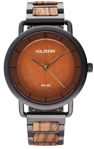 HOLZKERN Herren-Armbanduhr Solar Lauri Zebrano/Blatt Braun 9010631022242