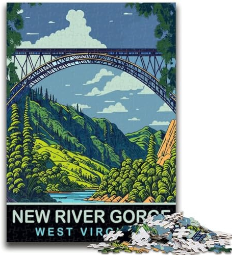 Puzzles 1000 pièces pour Adultes, Cadeaux New River Gorge, Puzzles pour Adolescents, Jouets de Divertissement Familial avec Affiche et fiche de Questions Assorties (26x38cm)