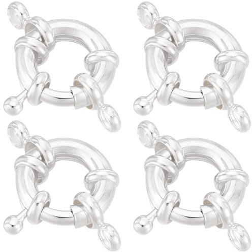Beebeecraft 12 st silver fjäderringspännen 925 sterling silverpläterad mässing liten 24 x 19,5 mm låsanslutning runda länkspännen med 2 hål för smyckestillverkning halsband armband gör-det-själv