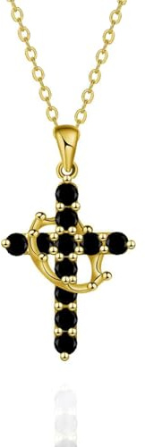 APRRMLIZW Collana Pavè Croce Donna Corona, Rotante Con Zirconi Placcati Ciondolo Catena Pendente A Croce Elegante Cristallo Diamante Cro-ce Collana Per San Valentino Pasqua Battesimo, Nero