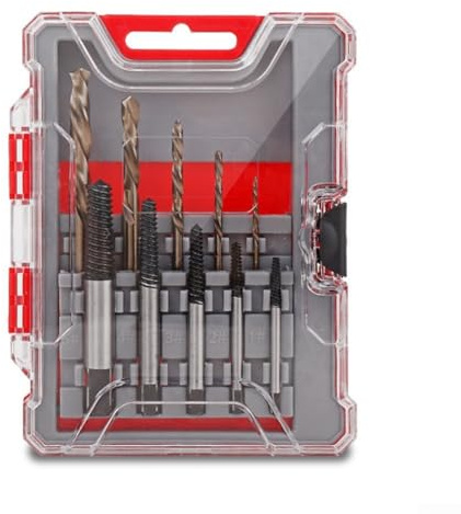Eawfgtuw Juego de 10 extractores de tornillos con brocas HSS para quitar tornillos rotos dañados, flauta en espiral para extractores fáciles de quitar en cromo endurecido