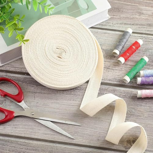 Baumwollband, 50 m x 20 mm, Fischgrätenband, Schrägband, natürliches Gurtband, Baumwollband, Wimpelkette zum Nähen, Schneidern, Änderungen, DIY, Handwerk, Kurzwaren (50 m)