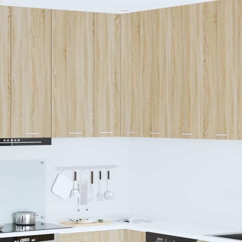 GeenYuu Modern Hanging Corner Cabinet with Door, Sonoma Oak and White, 57x57x100 cm, Durable Engineered Wood Storage for Kitchen Pantry