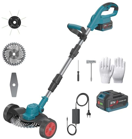 Desbrozadora eléctrica inalámbrica, 9 pulgadas, 4000 W, 36000 rpm, motor de alto rendimiento, 3 hojas, mango plegable/telescópico, batería de 15000 mAh, para parques, granjas (A)