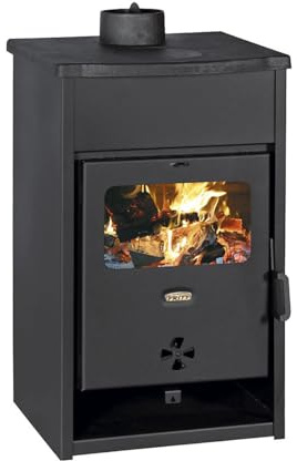 Prity KCP D Poêle à bois avec dessus en fonte et gaine d'eau | Chauffage central | Certifié CE | Brûleur à bois multifonction