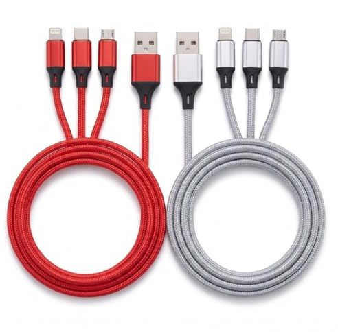 Dewbeat 2 Pack Multi Charger Cable, 3 in 1 Charging Cable, 1.2M Multiple USB Cable Nylon Braided with Micro USB Type C Fast Charging Cable for Multiple Devices Phone Pad Tablet Power Bank Travel Use