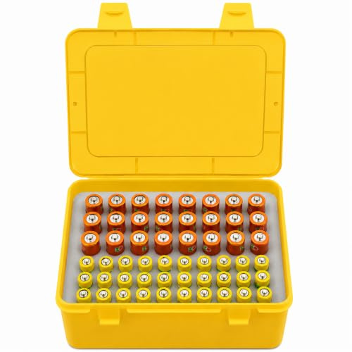 BT-618 - Caja de almacenamiento para pilas (225 pilas para bloque de 9 V, AAA, C, D, 1,5 V, color amarillo, S)
