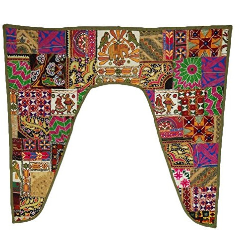 Sophia Art Weihnachtsdekoration indischer Ethno-Fenster-Volant, Heimdekoration, Bandhanwar Toran, Vintage-Stil, bestickt, Patchwork-Tür-Querbehang, baumwolle, lichtgrün, 46 X 42 Gate Valance