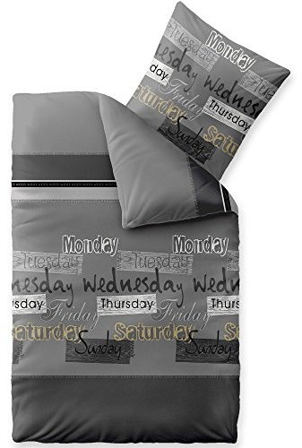 CelinaTex Fashion Bettwäsche 155x220 cm 2teilig Baumwolle, Bettgarnitur für Sommer und Winter, Ganzjährig, Bettbezug, Bettenset, Schöner Wohnen Crazy Wörter Streifen Grau Schwarz Weiß