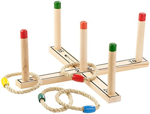 Playtastic Wurfspiel Holz: Outdoor-Ringwurfspiel aus Holz mit 4 Wurfringen, 37 cm (Ringwurfspiel für Senioren, Wurfspiele Senioren, Ball)