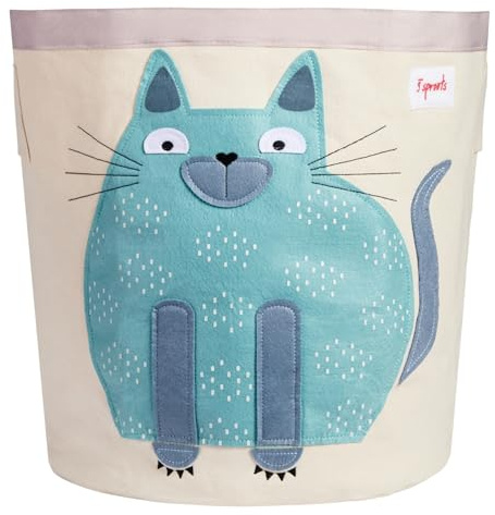 3 Sprouts Cesto Portaoggetti con Due Manici, Tela Cotone, Gatto