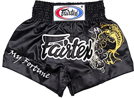 Fairtex Muay Thai Boxing Shorts Satin Size: S M L XL Color: Black Red Blue White Yellow Pink Green, Fortune Black