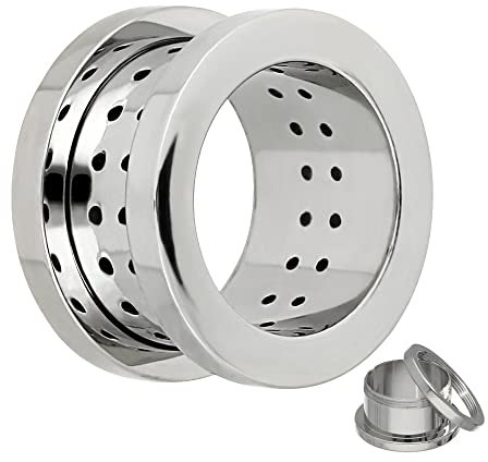 Treuheld® | 10mm Ohr Flesh Tunnel | Atmungsaktiv mit Löchern| Silber | Chirurgenstahl | Damen und Herren | Gewinde Schraubverschluss zum Schrauben