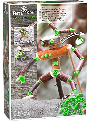 HABA 305343 - Terra Kids Connectors - Konstruktions-Set Figuren, Kinder-Bastelset für kreative Wesen, Verbinder aus Kunststoff für Holz und Kork, mit Handbohrer und Anleitung, Mittel