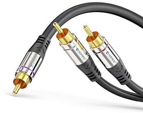 Sonero Premium Cinch Audiokabel, 1x Cinch Stecker auf 2x Cinch Stecker 2,00m, vergoldete Kontakte, schwarz
