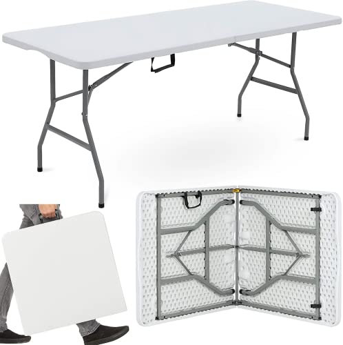 Janoon 6ft Camping Catering Heavy Duty Folding Trestle Table For BBQ Picnic Party, White