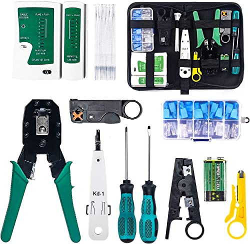 MIAOKE Netzwerk Werkzeug Set, Netzwerk Reparaturwerkzeuge mit Abisolierzange, Professionelles Netzwerk Kabeltester Kit für Haushalt, Fabrik & Computer Wartung inkl. LAN Kabel Tester