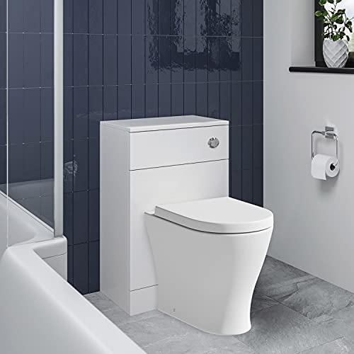 BTW Back to Wall Toilet Pan Concealed Cistern Unit 500mm Soft Close Seat White