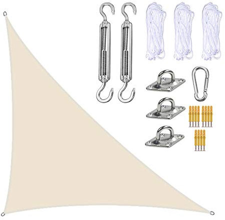 RTWAY Sun Shade Sail, 3 x 4 x 5m Triangle Block Canopy for Patio Right Angle Garden Shade Sails with Fixing Kit, Sunshade Awnings for Outdoor Lawn