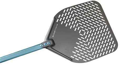 GIMETAL Pala Pizza in Alluminio anodizzato Forata rettolare, Dim. 33x33 cm, Manico 120 cm