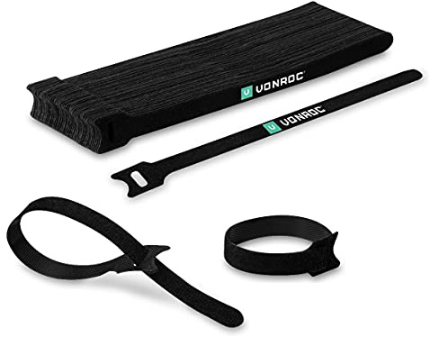 VONROC 50 pezzi Fascette fermacavi con chiusura a strappo 200 mm. Stringicavi con chiusura a gancio e anello