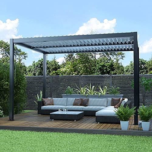Deluxe Modern Powder Coated Aluminium Charcoal Patio Veranda Pergola Carport with Louvered Shutter Roof by Primrose 3m x 3m