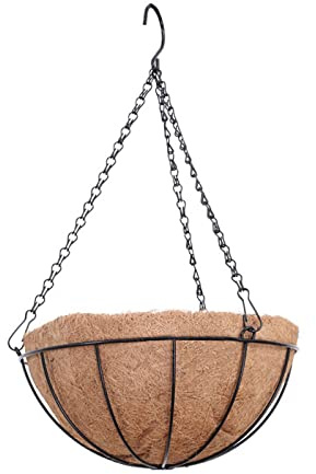 hifrom Macetas colgantes para exteriores, con cadena, de coco, gran volumen, 25 cm de diámetro como macetero colgante, cuencos para flores al aire libre, macetas colgantes, marrón (25 cm)