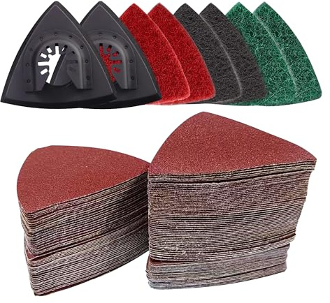 VRKET 133PCS Oscillating Tool Sanding Pads Kit,125 Sandpaper, 2 Triangular Sanding Pads and 6 Triangular Scrubbing Pads for Surface Sanding,Mechanical Maintenance Cleaning,Polishing,Deburring