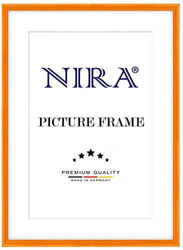 NiRa Massiv Holz Bilderrahmen Schmal 29,7 x 42 cm DIN A3 in Orange Hochglanz | Farbe und Größe wählbar | Rahmen für Poster | Puzzle | Foto collage HD121