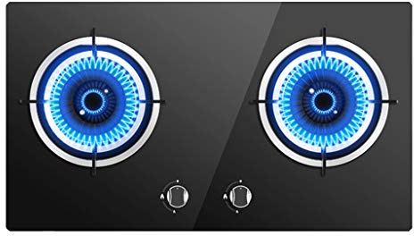 Gas cooktop 28 Inch Gas Hob Stovetop/2 Burners LPG/NG Dual Fuel 2 Sealed Burners Kitchen Slope Edge Tempered Glass Built-in Gas Hob (Liquefied gas)